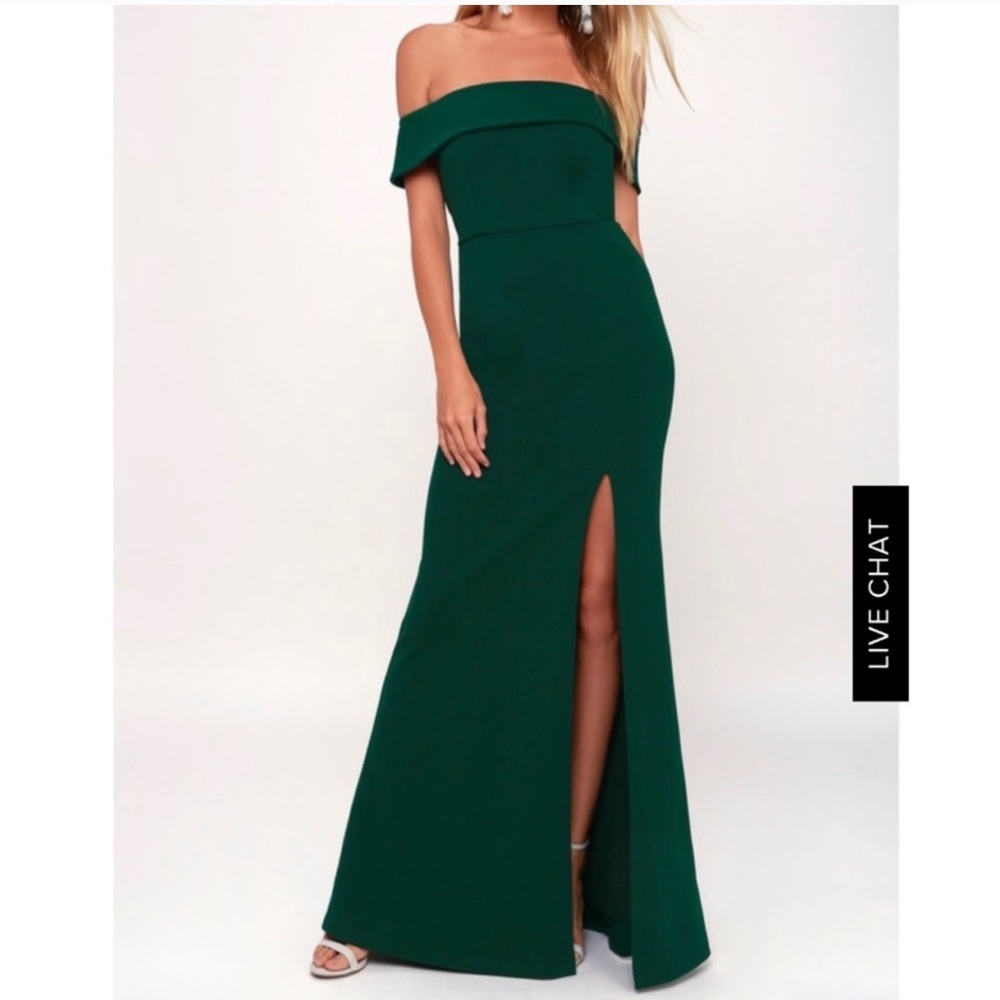 Lulu’s Off-The-Shoulder Forest Green Maxi Dress